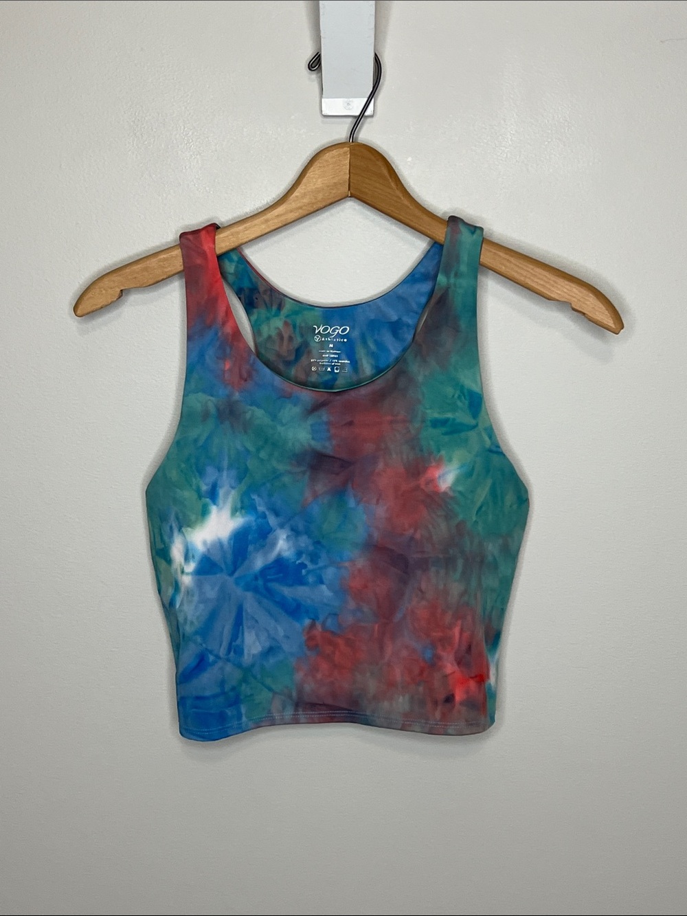 VOGO Athletica Tie-Dye Racerback Crop Tank in Blue, Green, Red, Size Medium - Picture 2 of 9